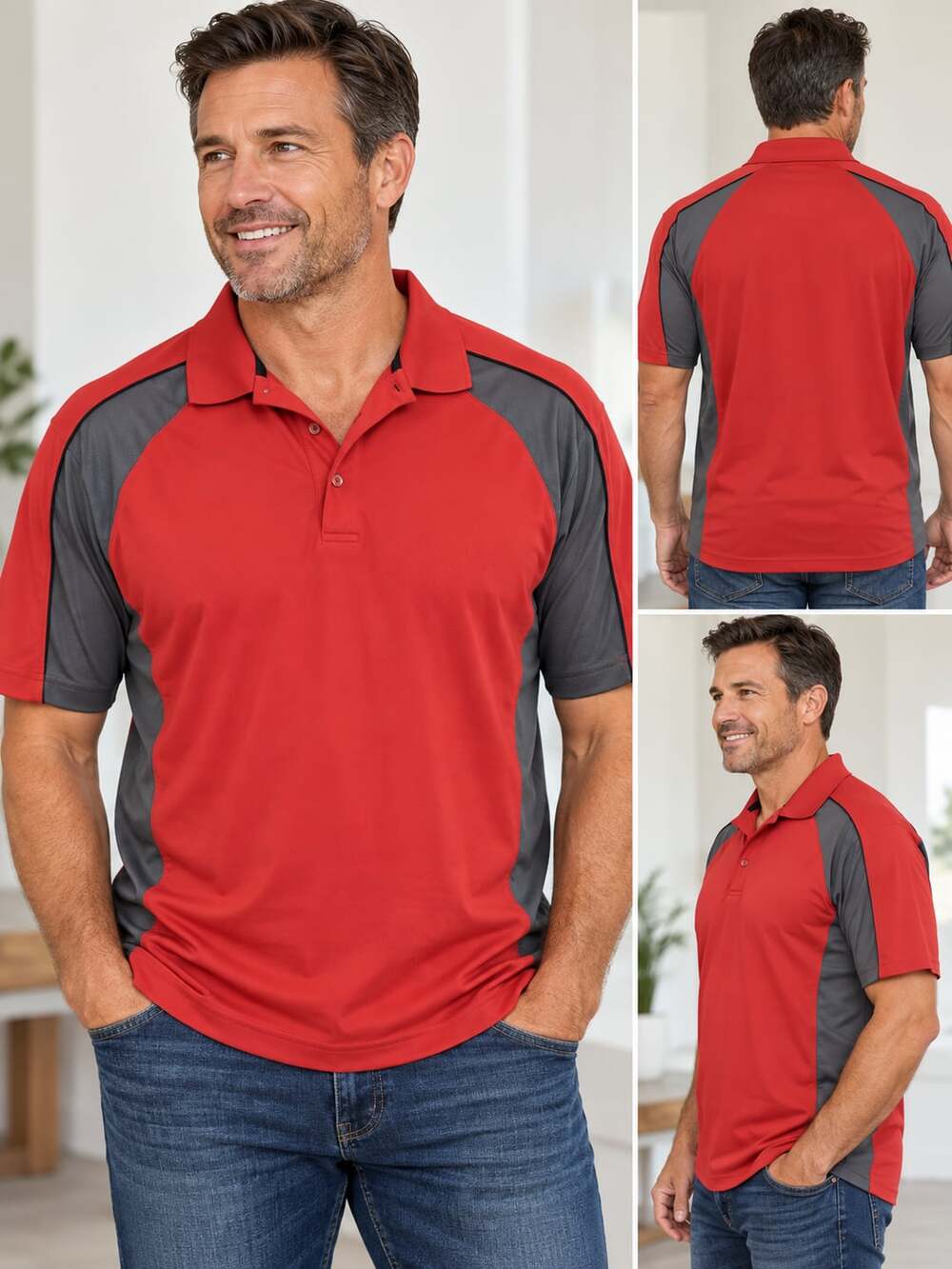 Grand Slam Polo Shirt XL Red Gray Airflow Performance Golf Athletic Men